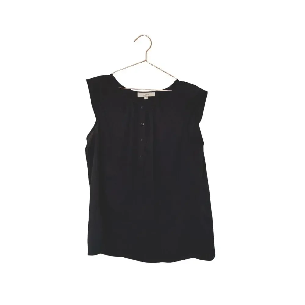 LOFT Black Cap-Sleeve Button-Front Shell size large black